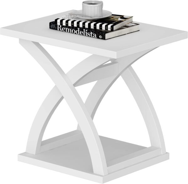 Modern Wood End Table with Storage Shelf – X-Design Side Table