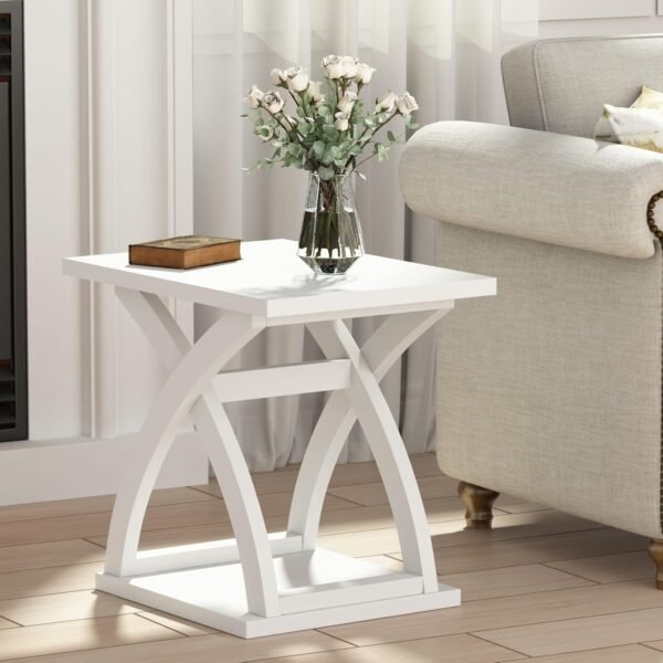 Modern Wood End Table with Storage Shelf – X-Design Side Table