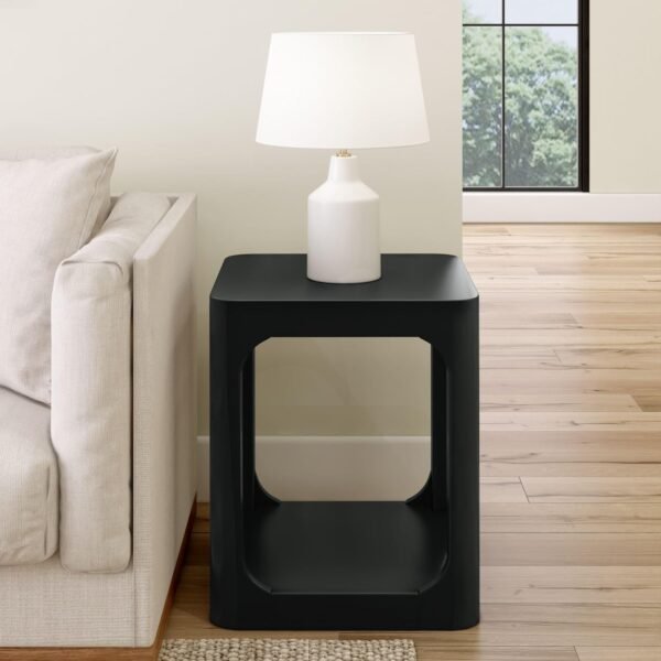 Modern Black End Table with Rounded Corners – 20" Wood Accent Table