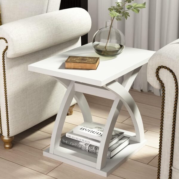Modern Wood End Table with Storage Shelf – X-Design Side Table