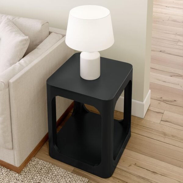 Modern Black End Table with Rounded Corners – 20" Wood Accent Table