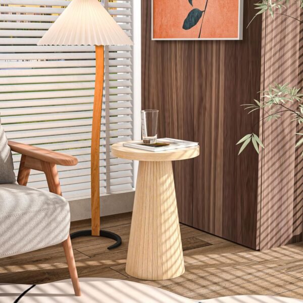 Round Farmhouse Coffee Table with Pedestal Base – Rustic Wood Design