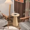 Round Farmhouse Coffee Table with Pedestal Base – Rustic Wood Design
