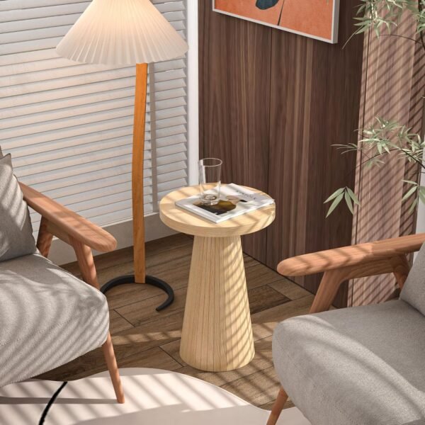 Round Farmhouse Coffee Table with Pedestal Base – Rustic Wood Design